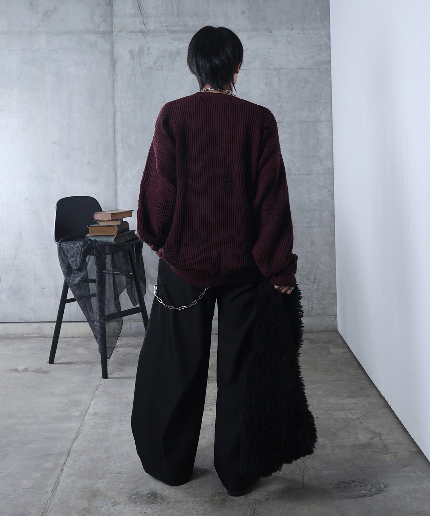 ダメージ スプレー加工 ニット プルオーバー