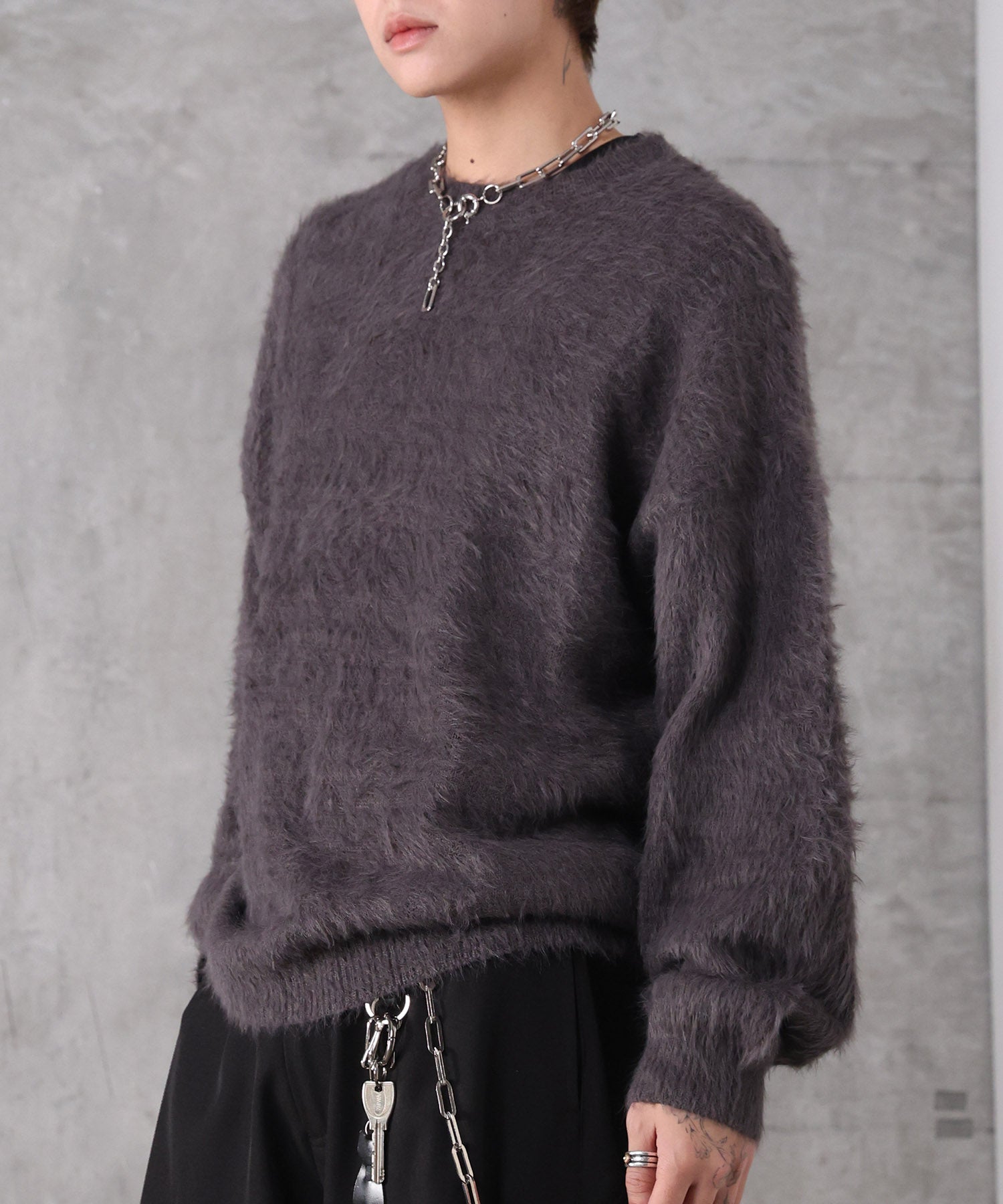 モヘアライク シャギー プルオーバーニット
