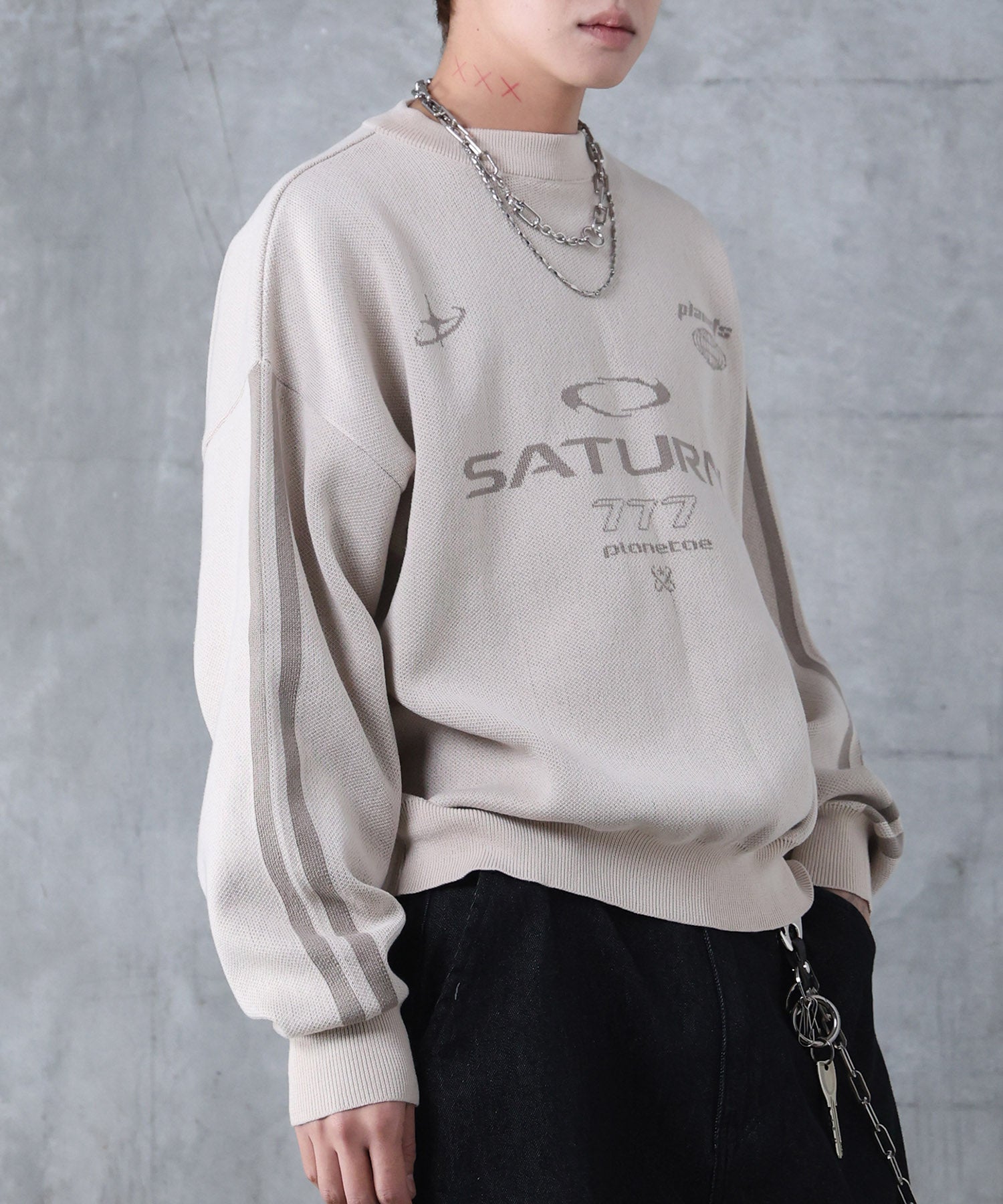 ブロークコア Y2K フロントグラフィック ジャガードニットプルオーバー