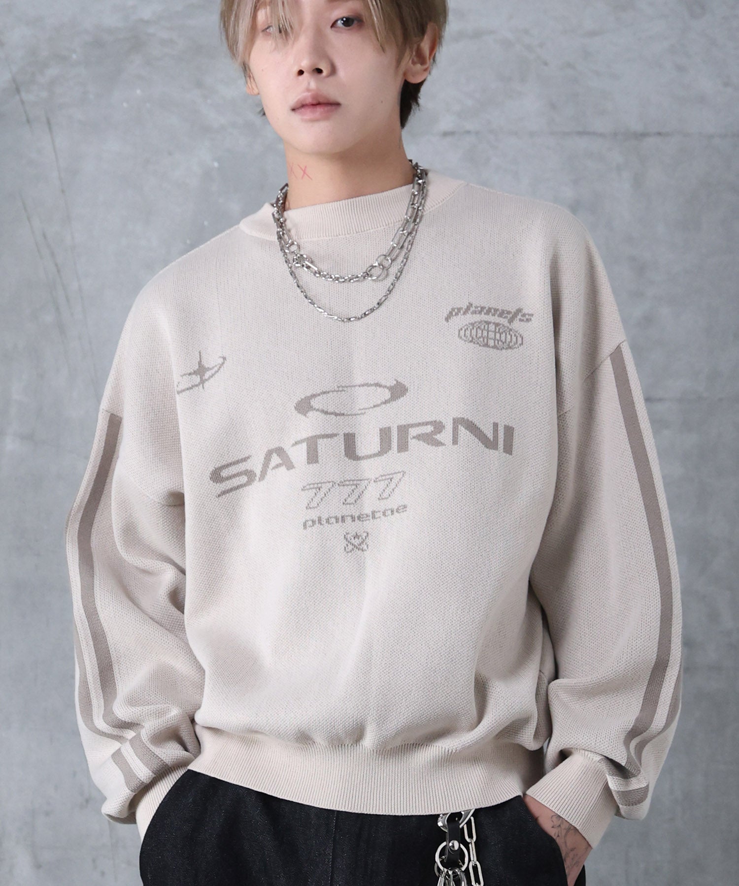 ブロークコア Y2K フロントグラフィック ジャガードニットプルオーバー