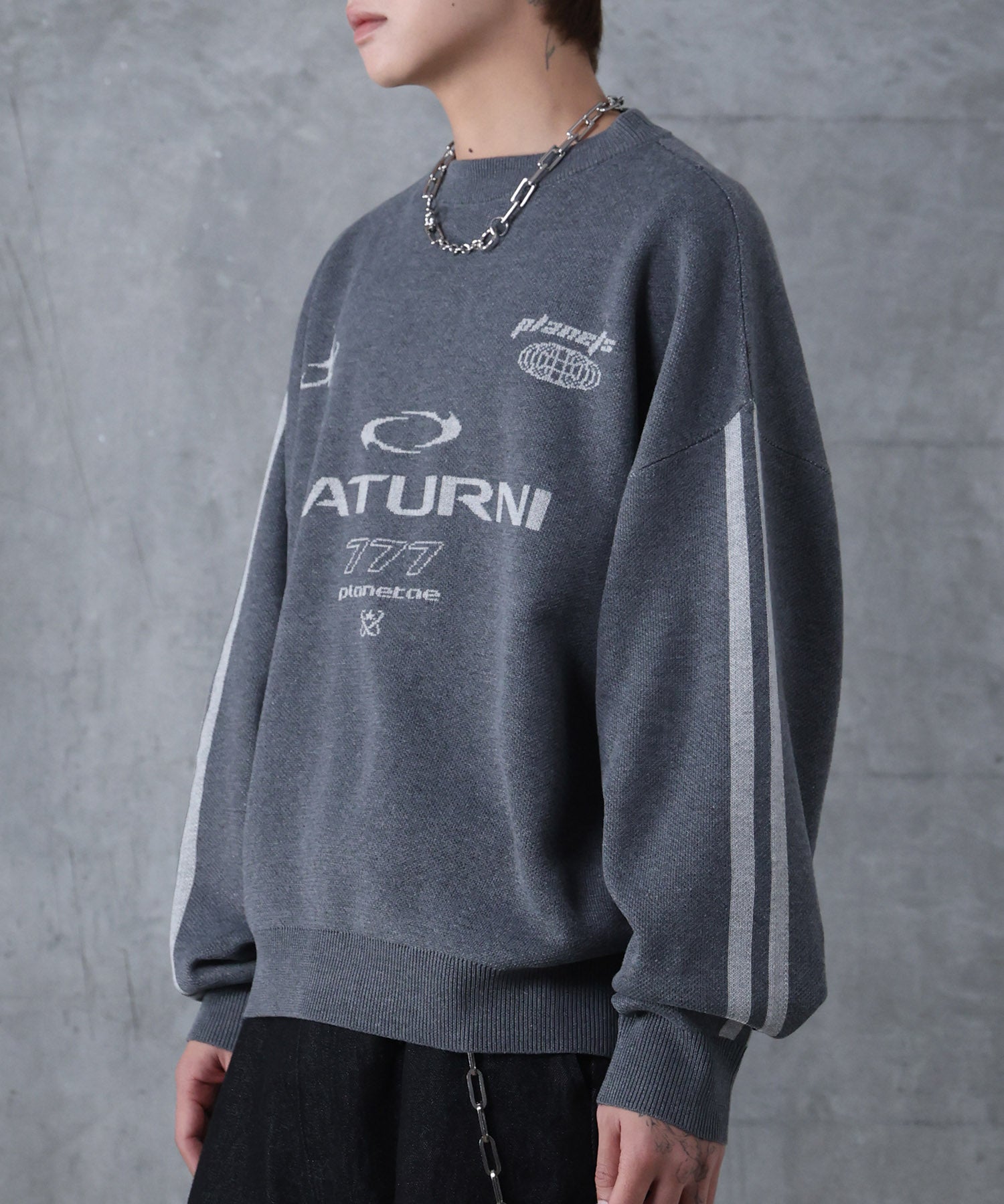 ブロークコア Y2K フロントグラフィック ジャガードニットプルオーバー