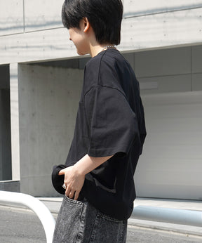 【96thes】韓国ストリート ビッグシルエット ワンポイントマタギ刺繍 半袖Tシャツ