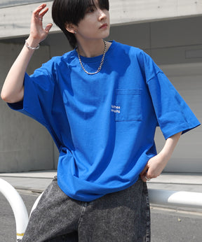 【96thes】韓国ストリート ビッグシルエット ワンポイントマタギ刺繍 半袖Tシャツ