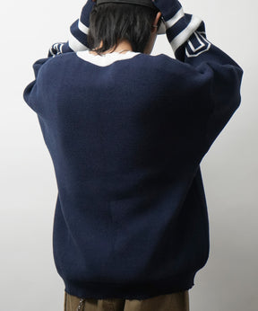 Y2K ロゴ ダメージ加工 Vネック ニット プルオーバー