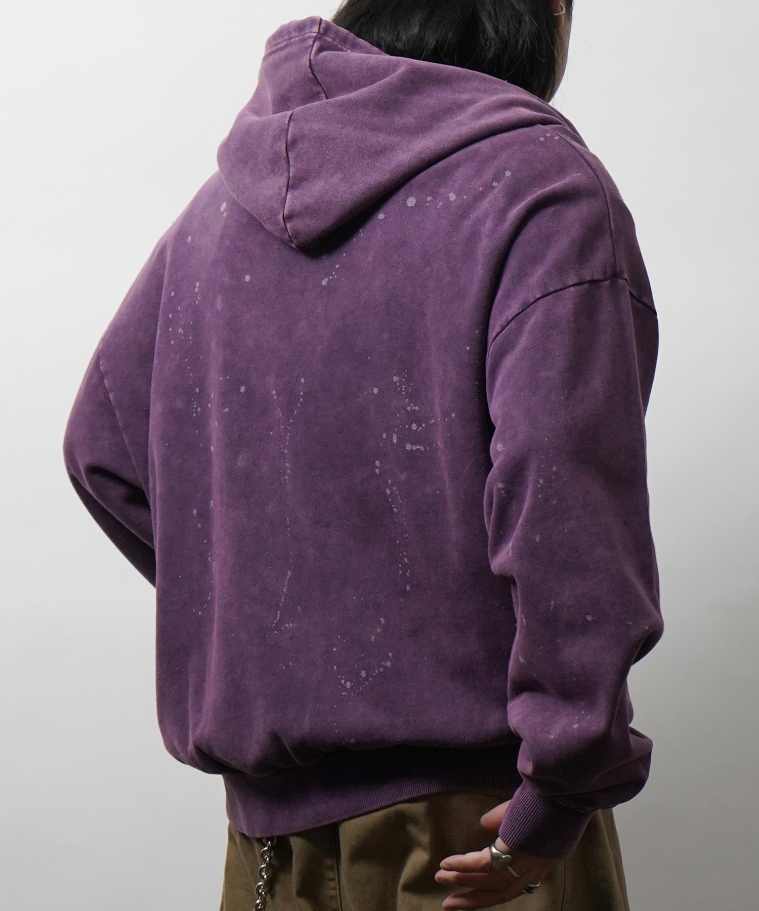 トライバルハート刺繍 フルジップパーカー グランジ加工×スプラッシュ加工 フーディ