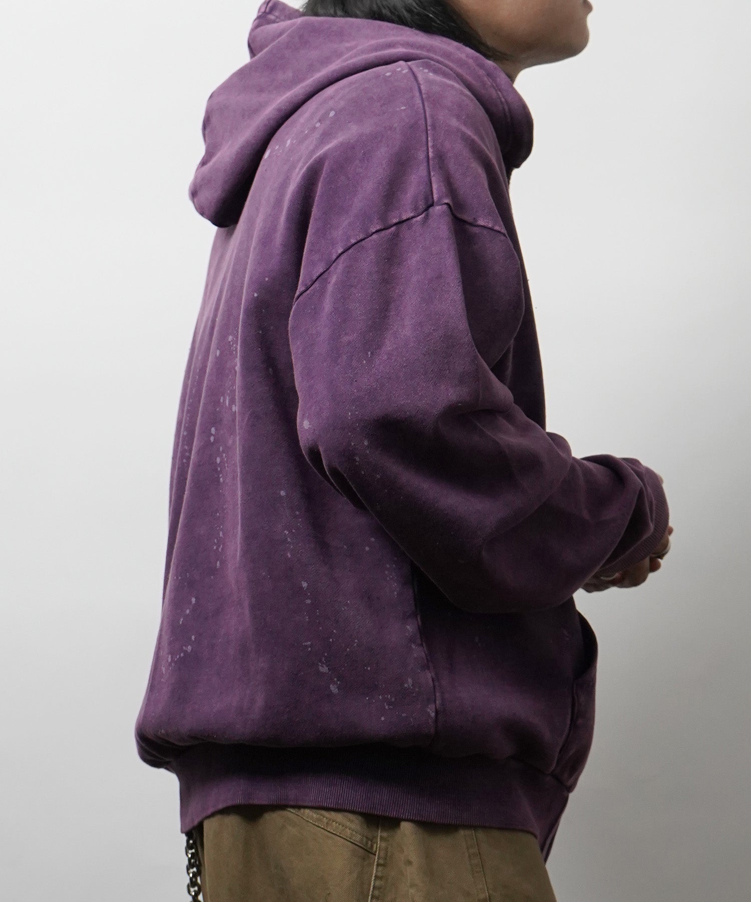 トライバルハート刺繍 フルジップパーカー グランジ加工×スプラッシュ加工 フーディ