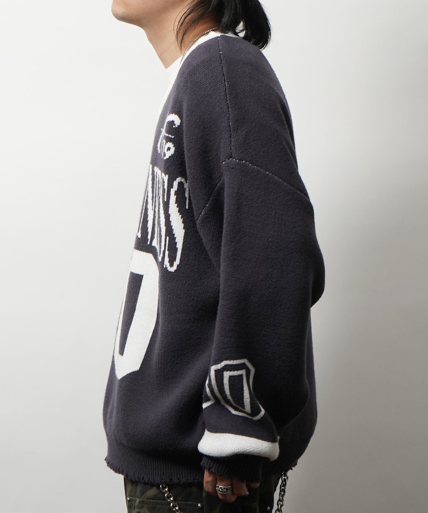 Y2K ロゴ ダメージ加工 Vネック ニット プルオーバー