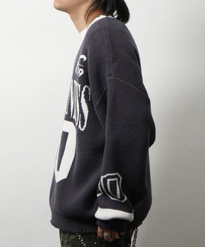 Y2K ロゴ ダメージ加工 Vネック ニット プルオーバー