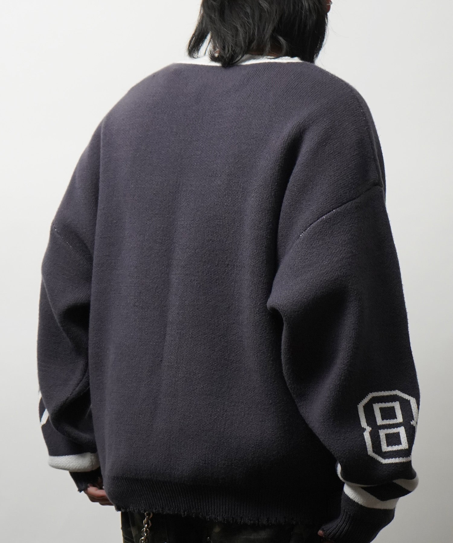 Y2K ロゴ ダメージ加工 Vネック ニット プルオーバー