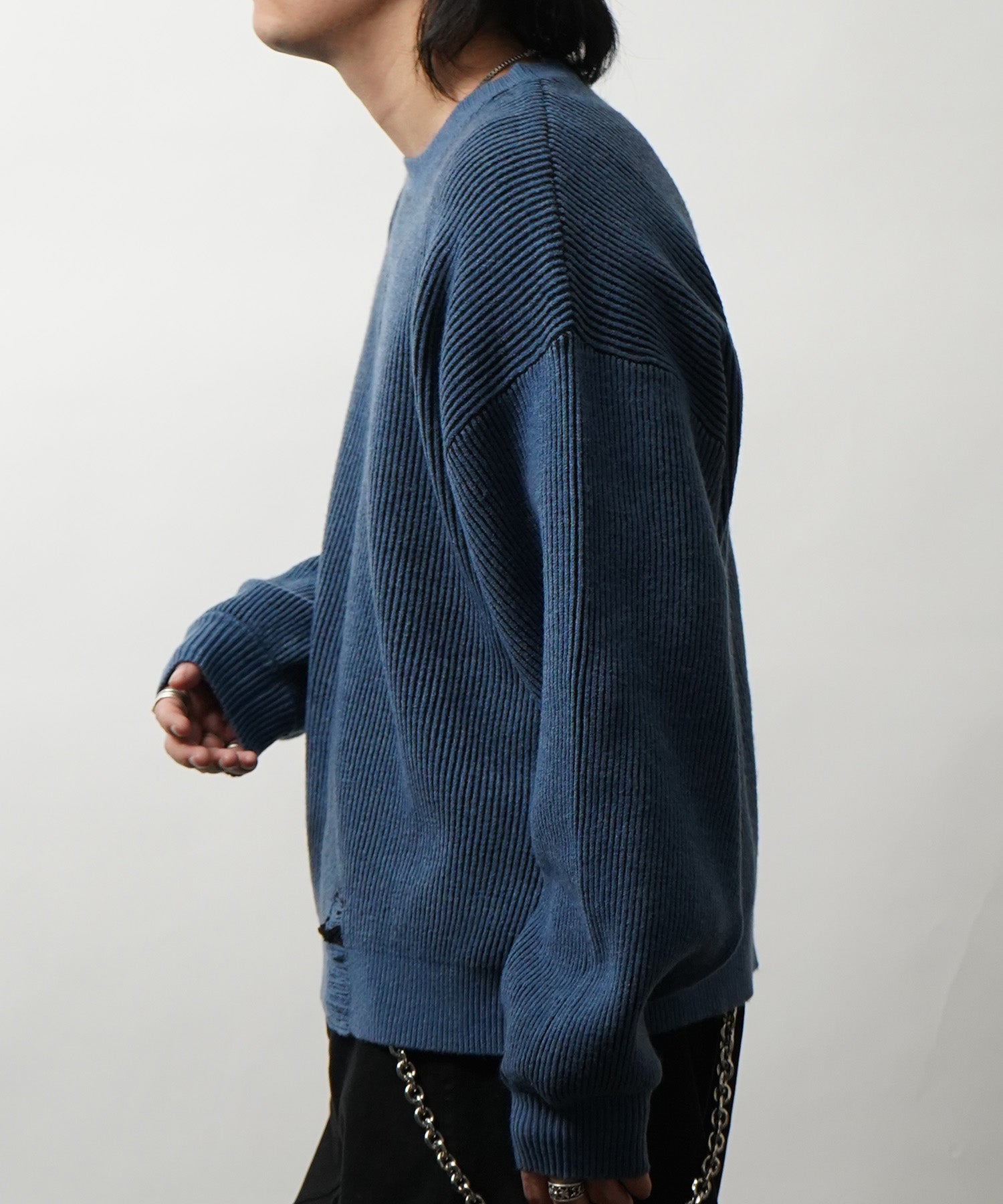 ダメージ加工 フロント Y2K ロゴ刺繍 クルーニット