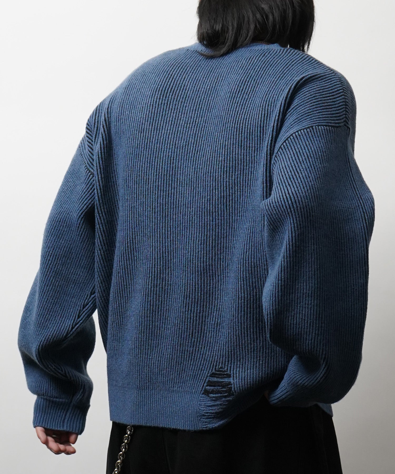 ダメージ加工 フロント Y2K ロゴ刺繍 クルーニット