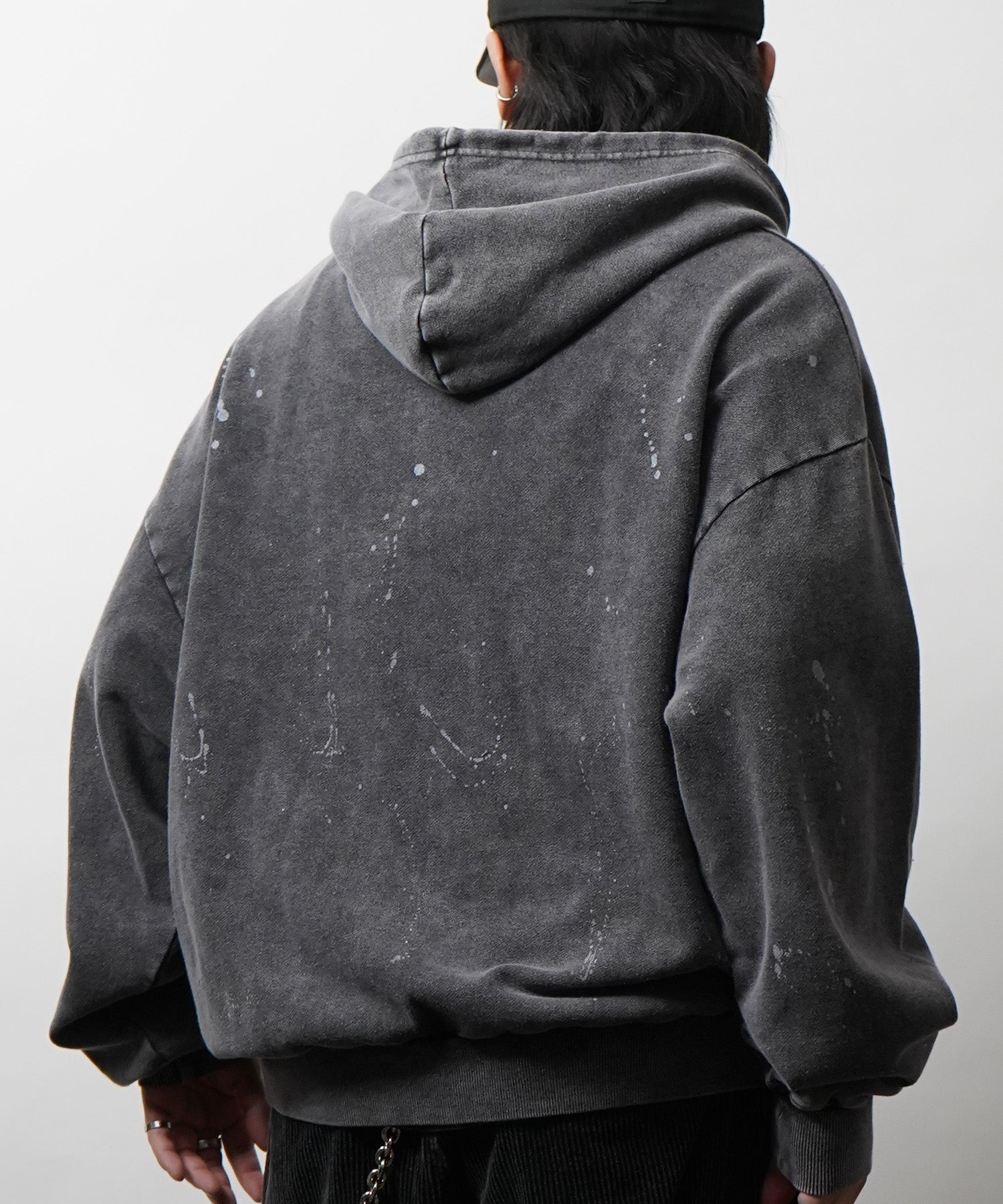 トライバルハート刺繍 フルジップパーカー グランジ加工×スプラッシュ加工 フーディ