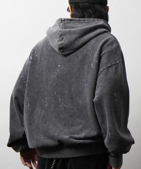 トライバルハート刺繍 フルジップパーカー グランジ加工×スプラッシュ加工 フーディ