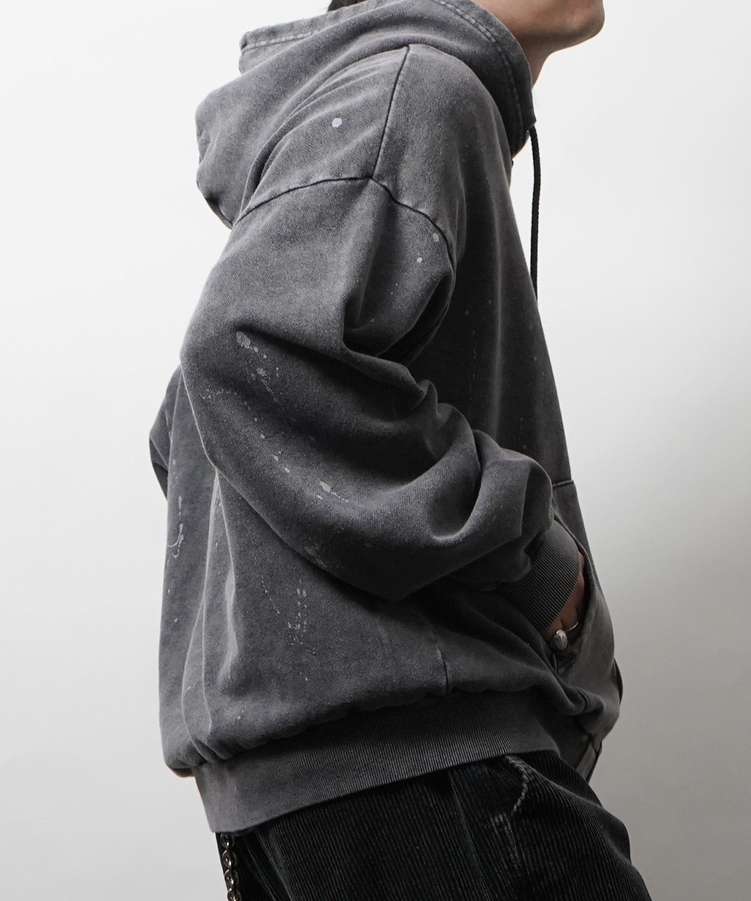 トライバルハート刺繍 フルジップパーカー グランジ加工×スプラッシュ加工 フーディ