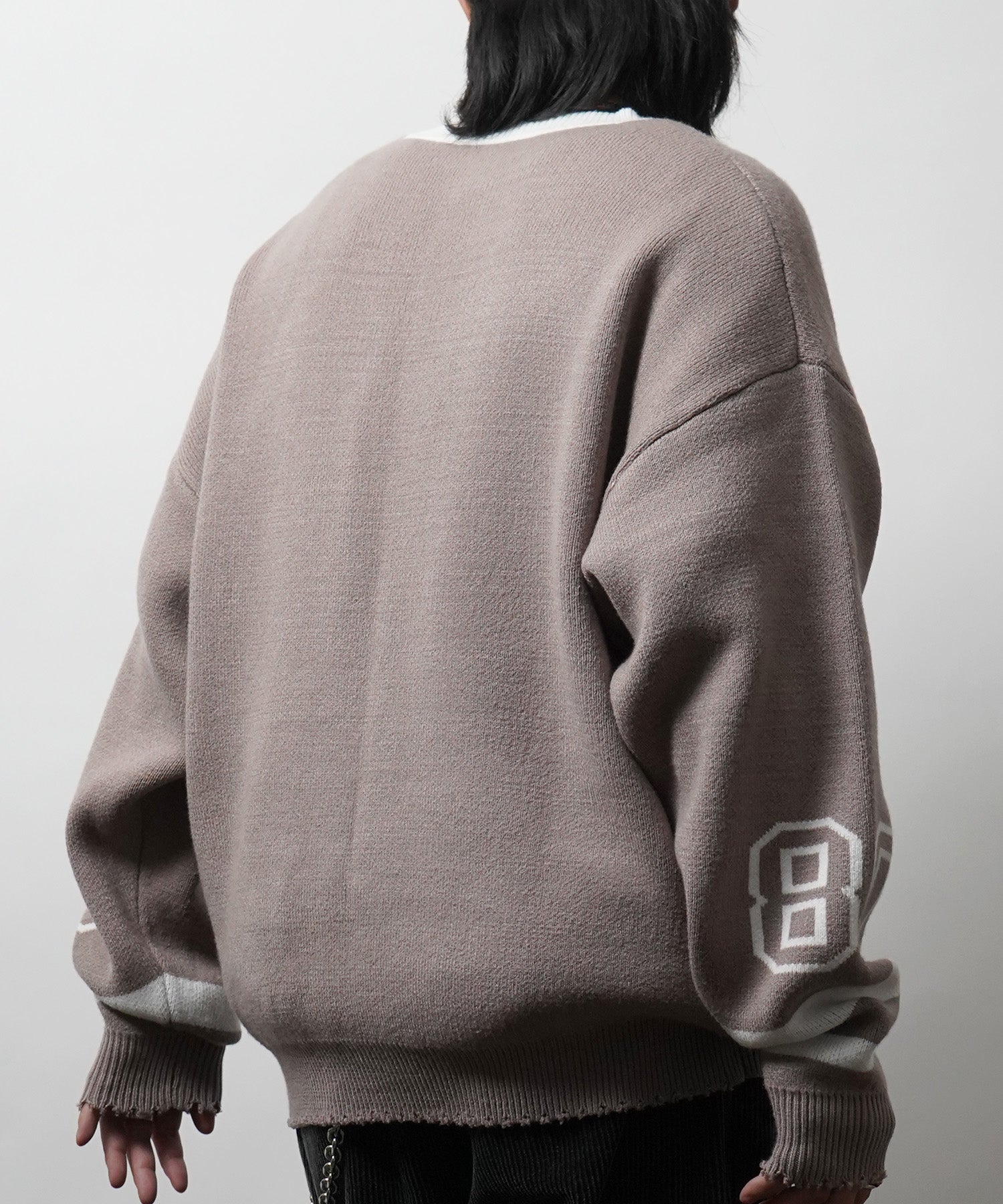 Y2K ロゴ ダメージ加工 Vネック ニット プルオーバー