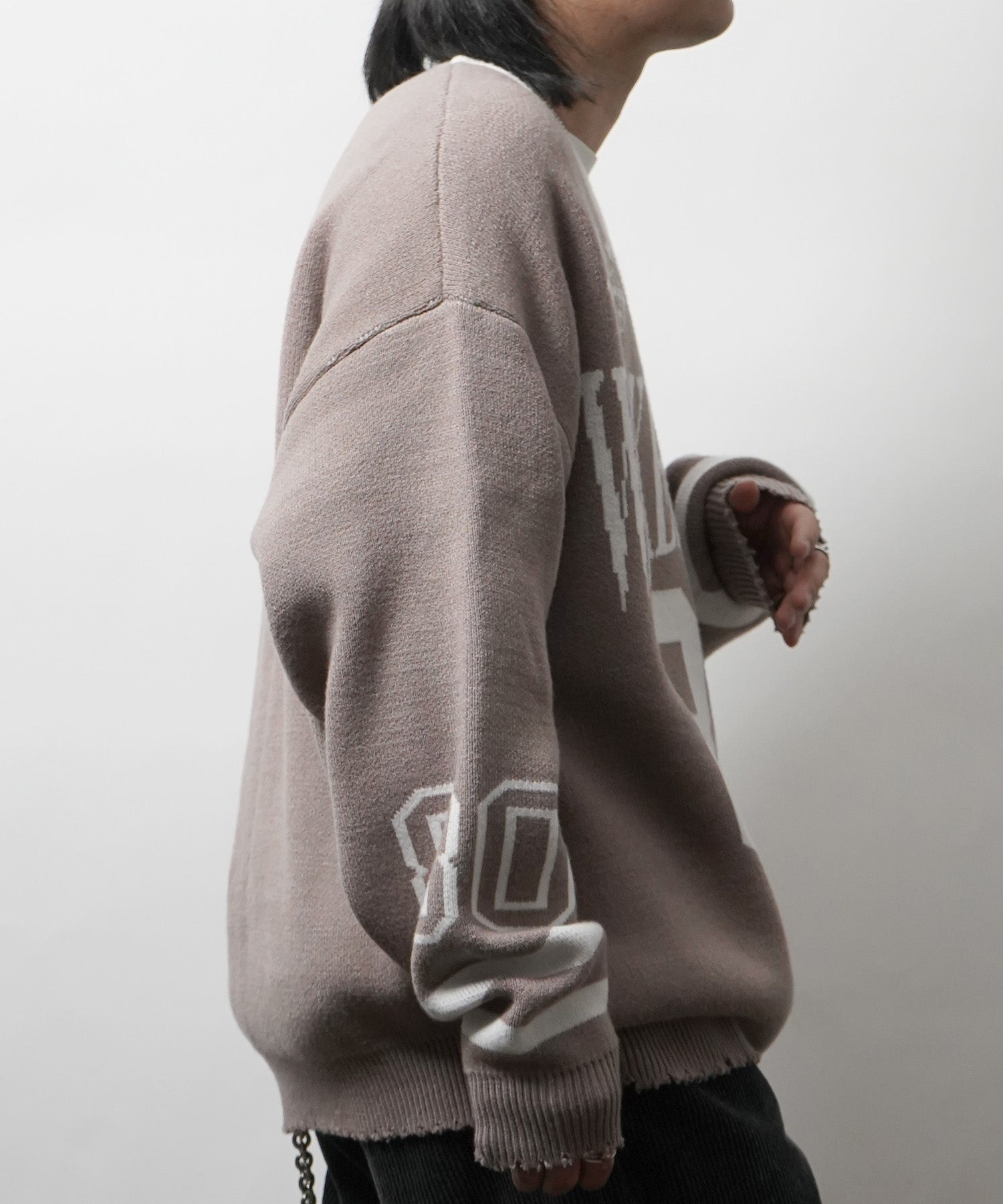Y2K ロゴ ダメージ加工 Vネック ニット プルオーバー