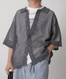 25SS スパンコール メッシュニットシャツ