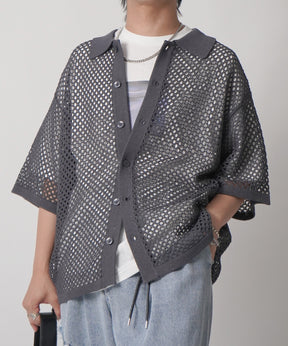 25SS スパンコール メッシュニットシャツ