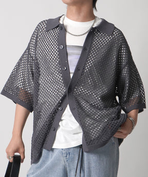 25SS スパンコール メッシュニットシャツ