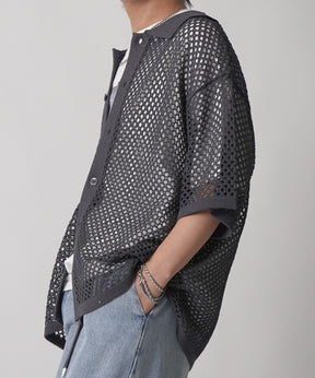 25SS スパンコール メッシュニットシャツ