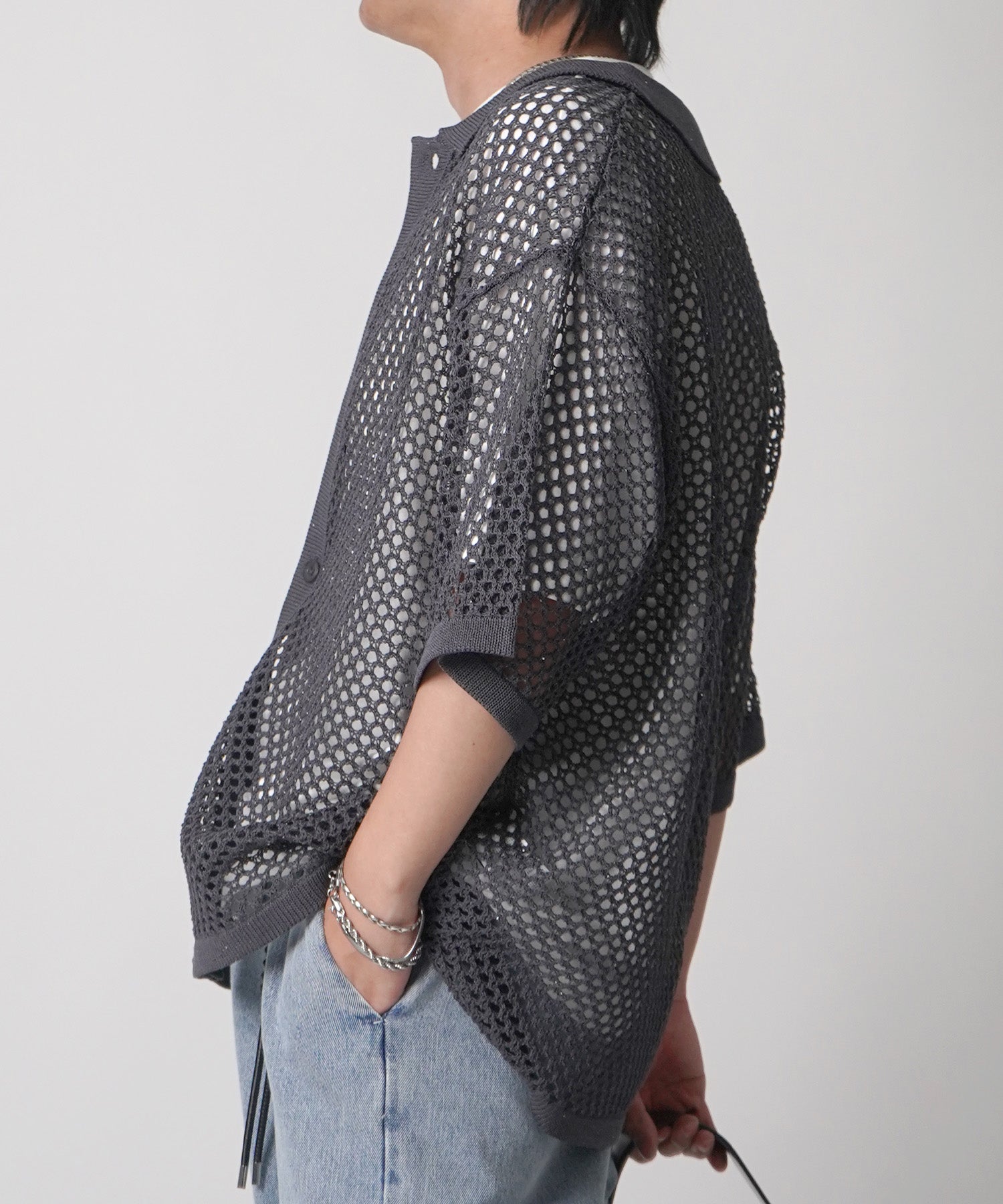 25SS スパンコール メッシュニットシャツ