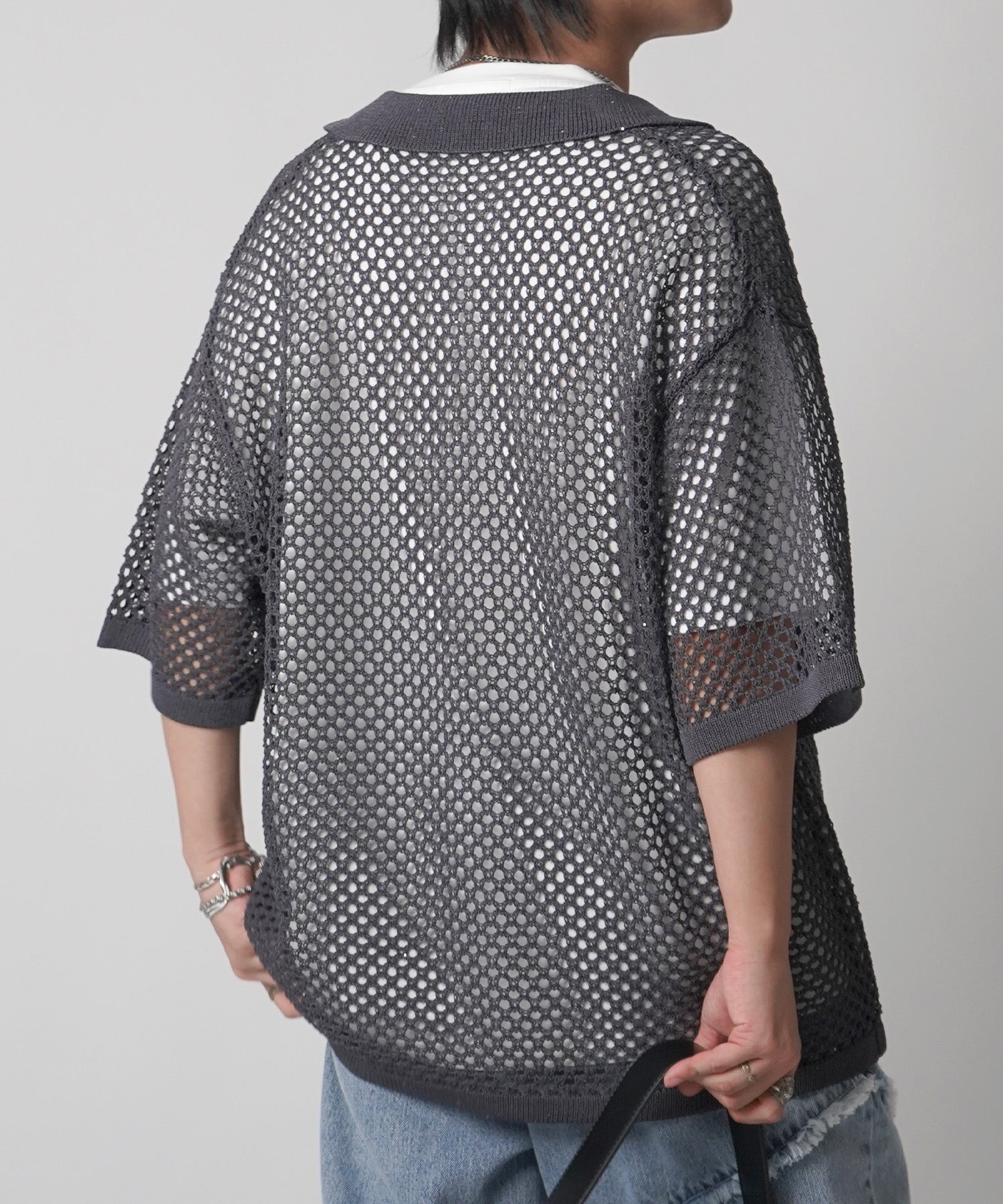 25SS スパンコール メッシュニットシャツ