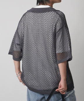 25SS スパンコール メッシュニットシャツ