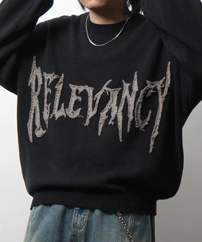 フリンジ ロゴ クルーネック ニット