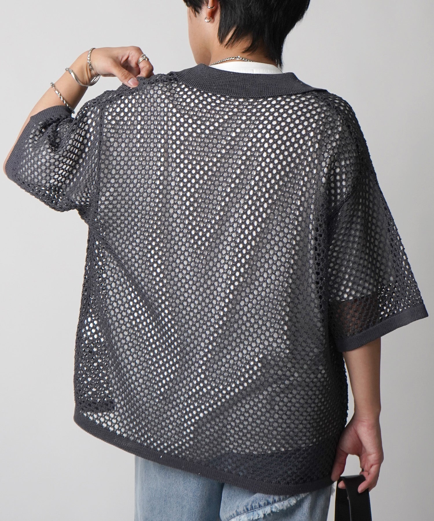 25SS スパンコール メッシュニットシャツ