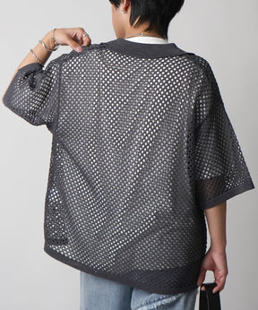 25SS スパンコール メッシュニットシャツ