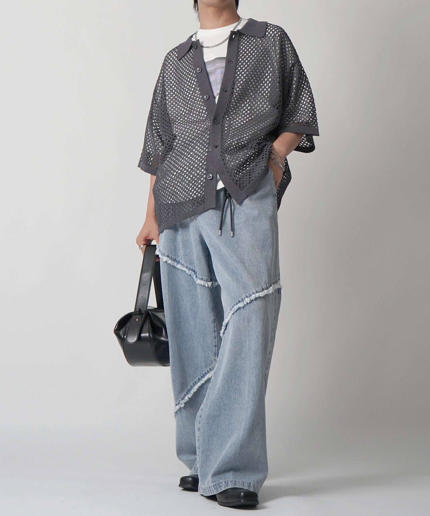 25SS スパンコール メッシュニットシャツ