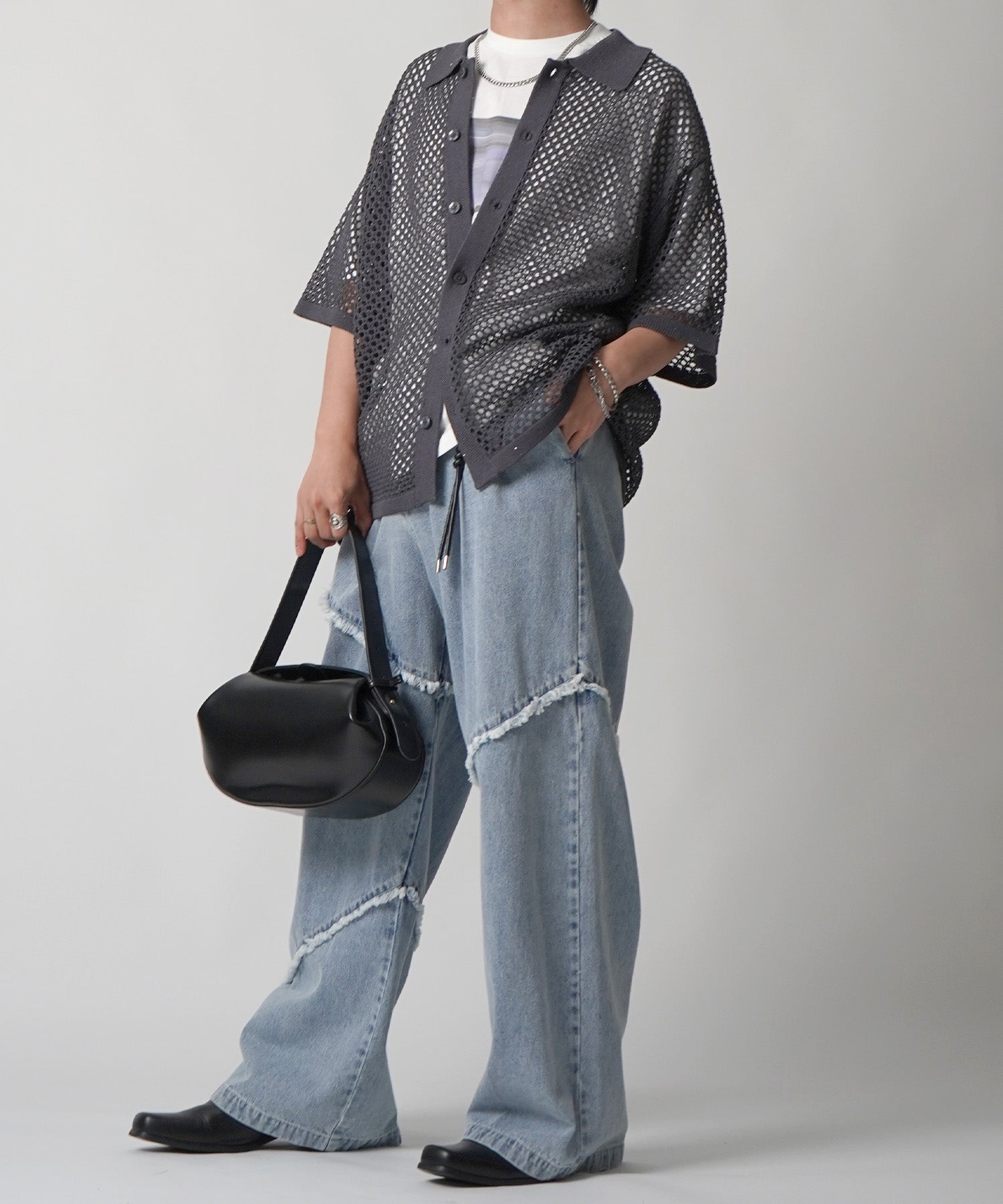 25SS スパンコール メッシュニットシャツ