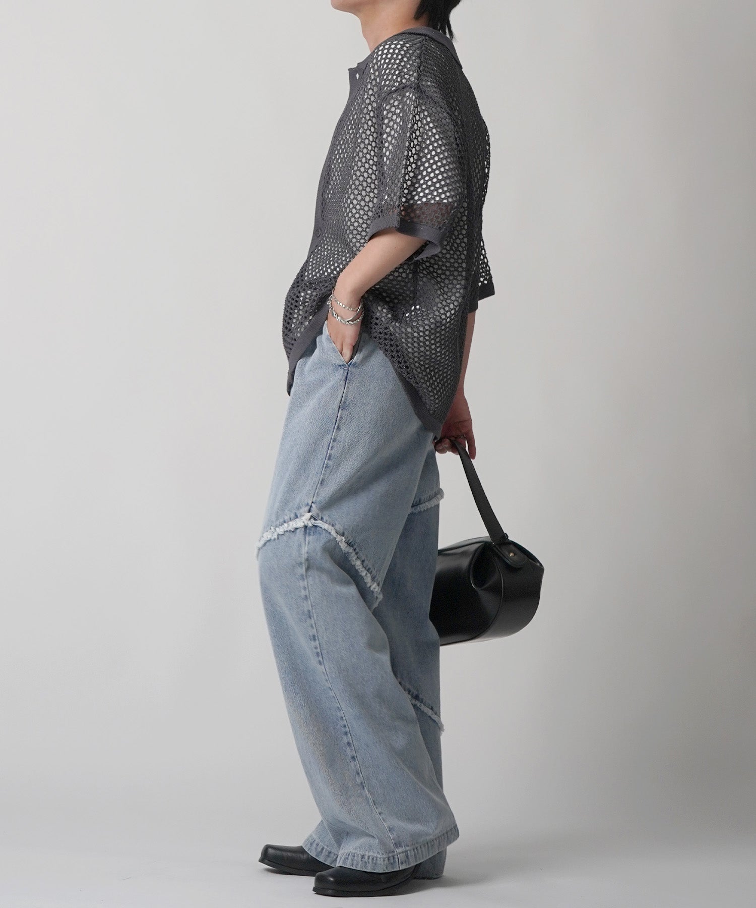 25SS スパンコール メッシュニットシャツ