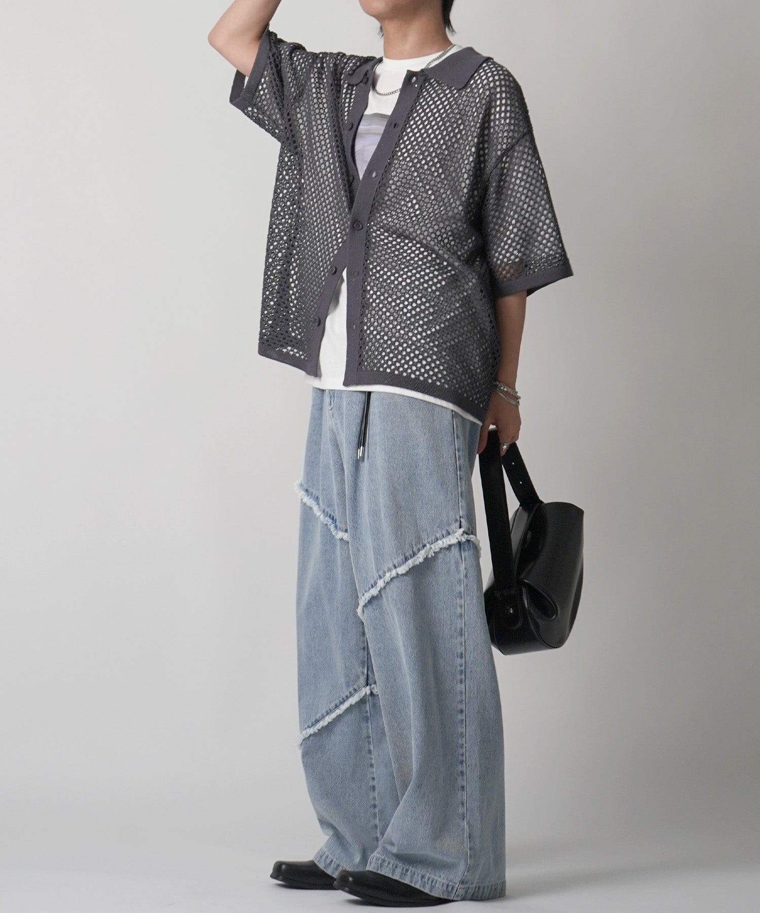 25SS スパンコール メッシュニットシャツ