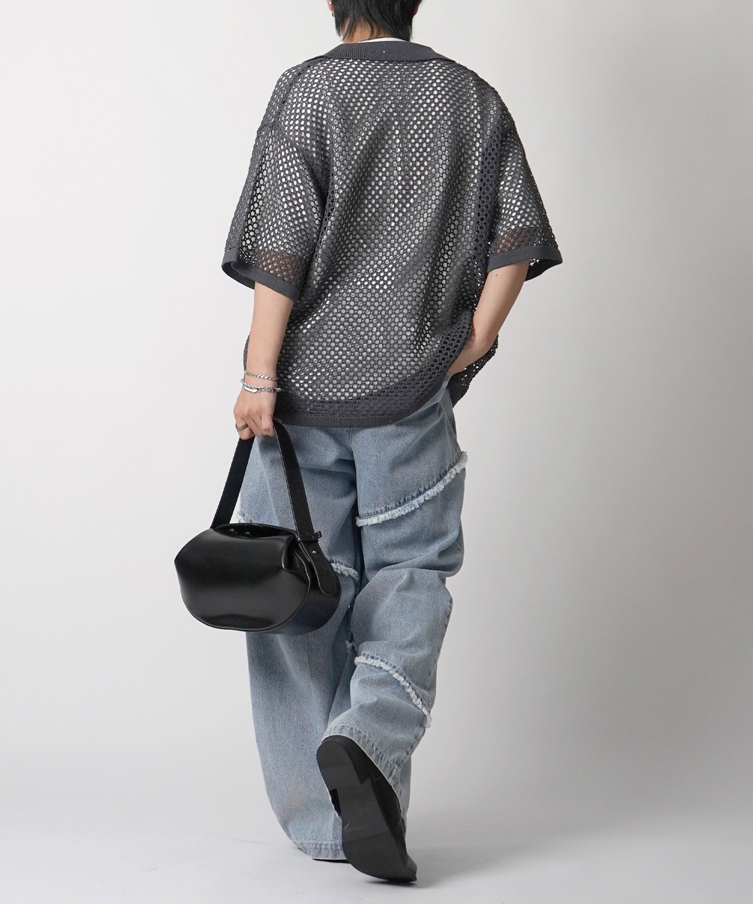 25SS スパンコール メッシュニットシャツ