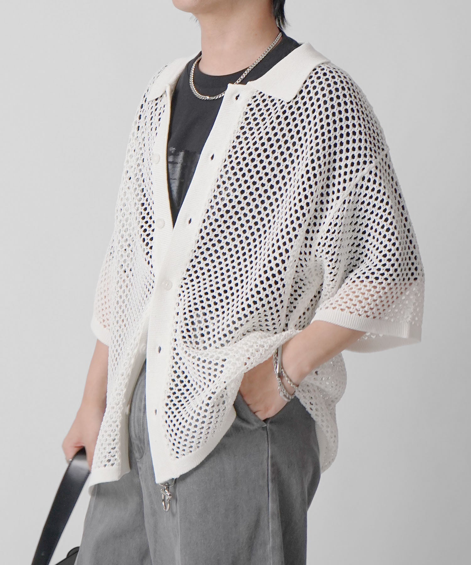 25SS スパンコール メッシュニットシャツ