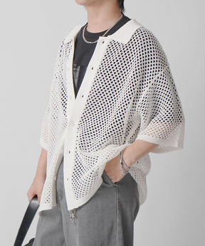 25SS スパンコール メッシュニットシャツ