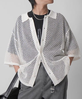 25SS スパンコール メッシュニットシャツ