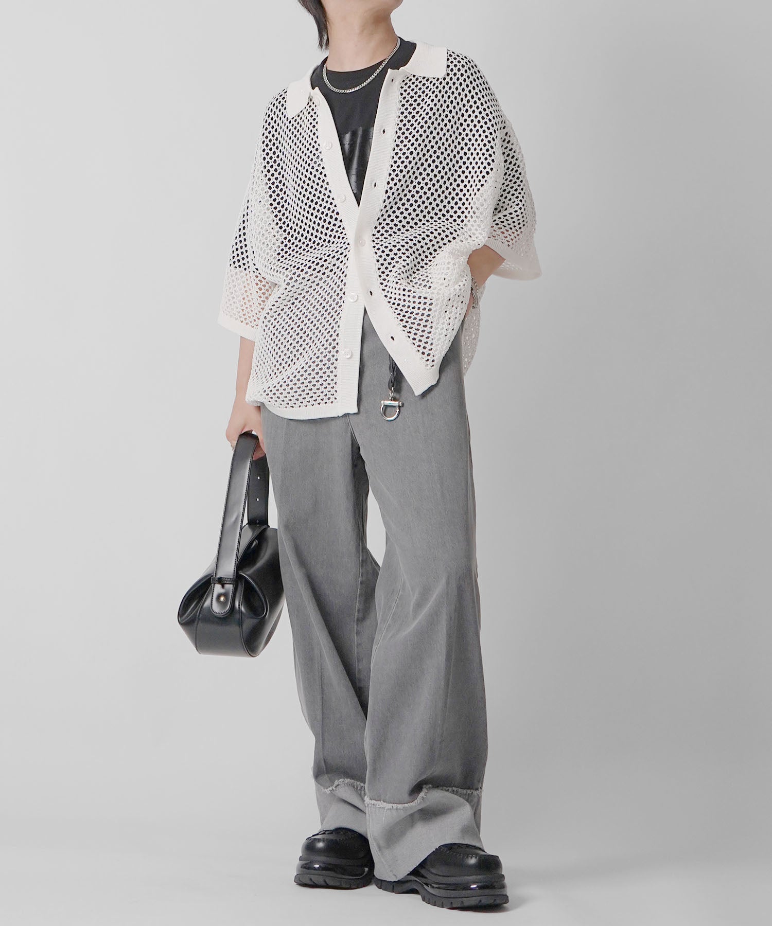 25SS スパンコール メッシュニットシャツ