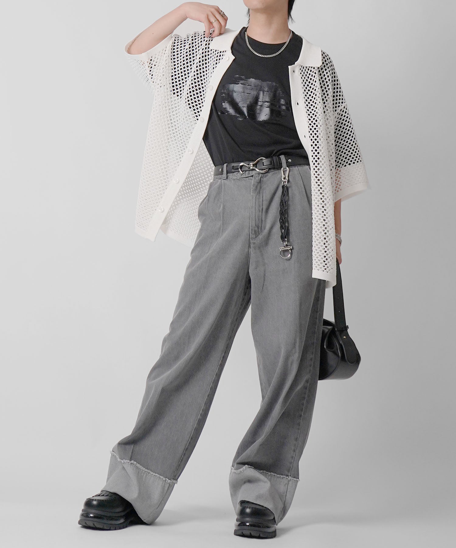 25SS スパンコール メッシュニットシャツ