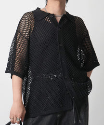 25SS スパンコール メッシュニットシャツ
