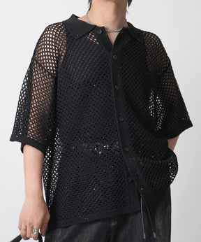 25SS スパンコール メッシュニットシャツ