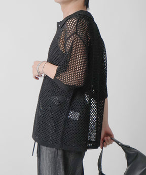 25SS スパンコール メッシュニットシャツ