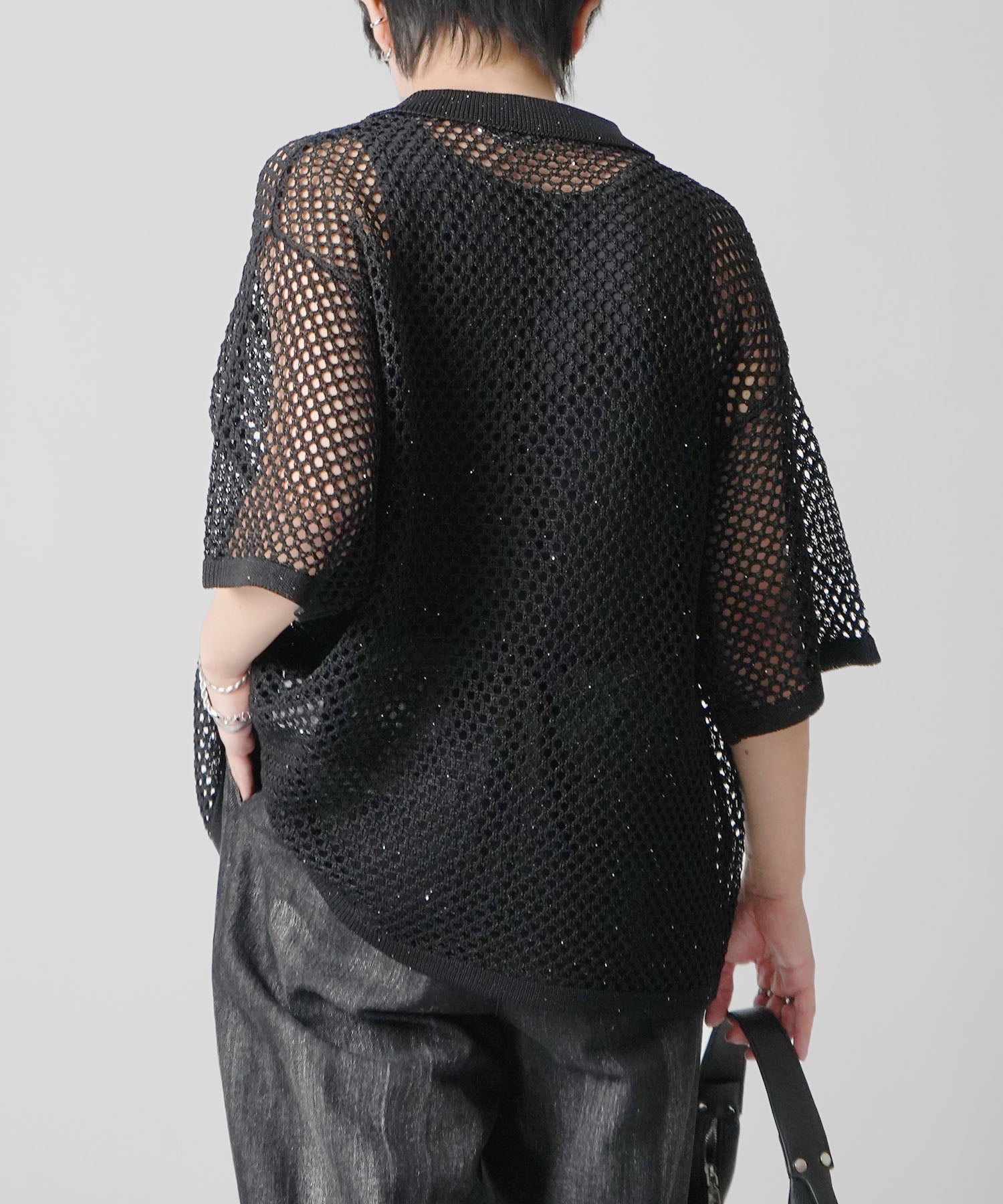 25SS スパンコール メッシュニットシャツ