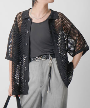 25SS スパンコール メッシュニットシャツ