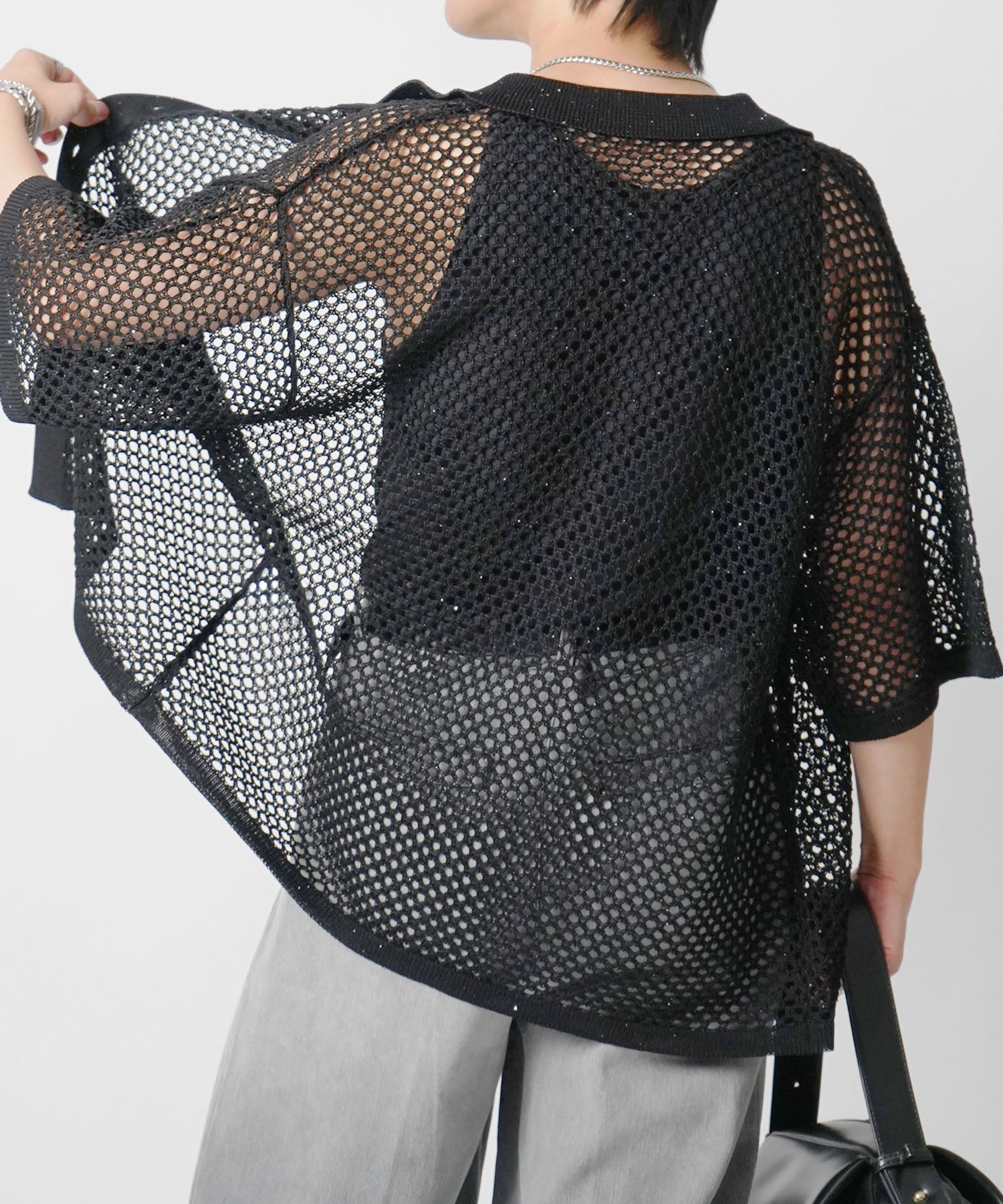 25SS スパンコール メッシュニットシャツ
