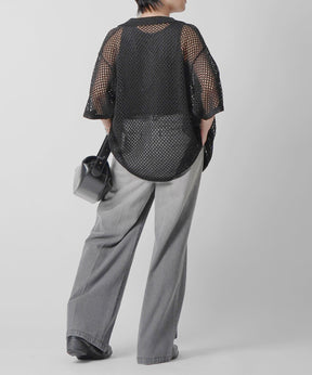 25SS スパンコール メッシュニットシャツ