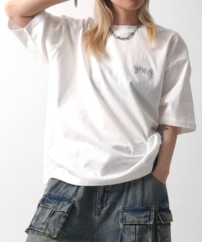 25SS クラウン ボックスシルエット グランジ風 レトロモチーフ バックプリント 半袖Tシャツ