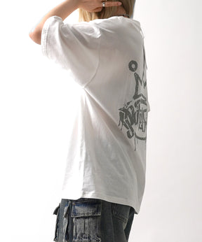 25SS クラウン ボックスシルエット グランジ風 レトロモチーフ バックプリント 半袖Tシャツ