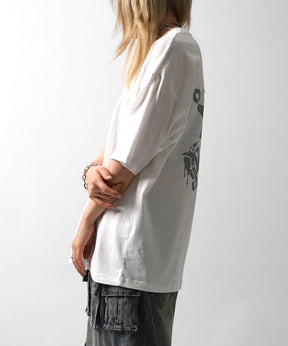 25SS クラウン ボックスシルエット グランジ風 レトロモチーフ バックプリント 半袖Tシャツ